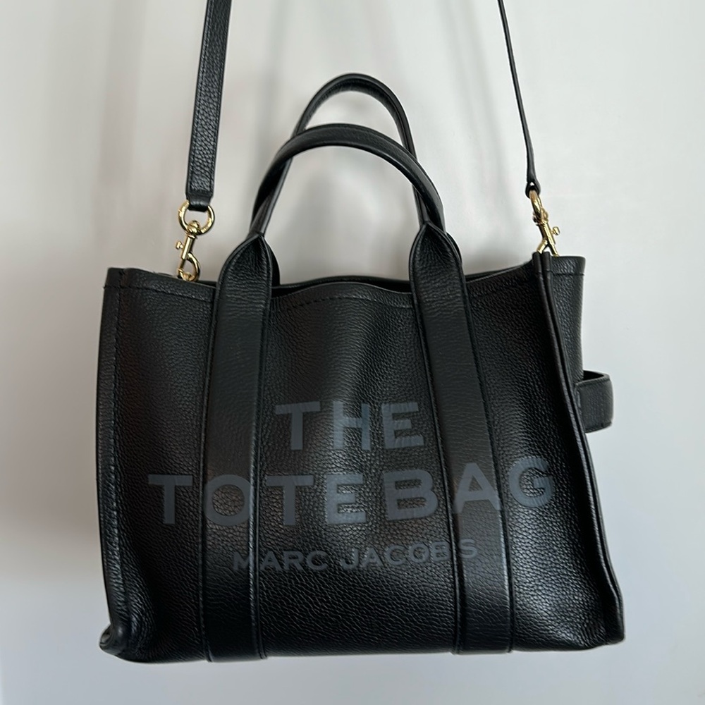 Marc Jacobs Medium Tote Bag Leather Crossbody Black EUC